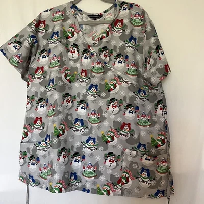 Boneco de neve feminino tema Natal férias mangas curtas esfoliante tamanho 2X - Imagem 1 de 4