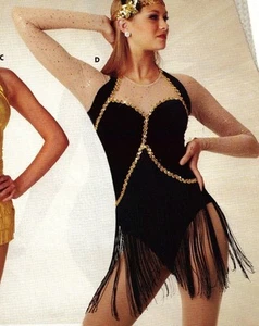 Disfraz de Jazz de Terciopelo con Flecos Transparente Mangas Largas Terciopelo Negro Pequeño Adulto - Imagen 1 de 7