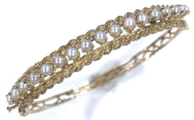 Brazalete Brazalete Oro Amarillo 14 K Bastante Único Genuino Diseño Cuerda Perla B74 Foto 1 de 4