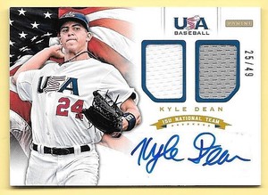 2012 USA Baseball 15U National Team #8 Kyle Dean Dual Jersey Autograph #25/49