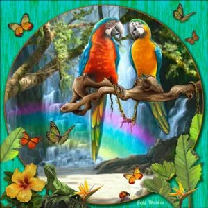 Azulejos de acento y decoración de pájaro guacamayo Jeff Wilkie arte tropical POV-JWA044AT - Imagen 1 de 2