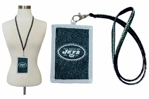 New NFL New York Jets Beaded Lanyard / ID Holder Pass Ticket Holder Wallet Cover