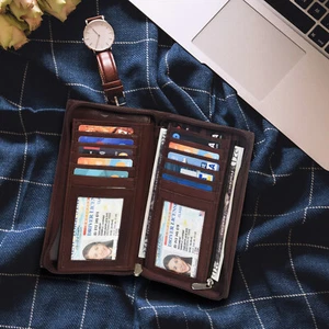 Men's Bifold Leather Zip Coin Long Wallet Multi Card Holder Purse Clutch Handbag - Picture 1 of 9