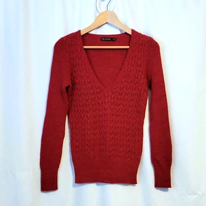 The Limited Pullover Damen Medium V-Ausschnitt Wollmischung rot Chevron Strick klassisch - Bild 1 von 17