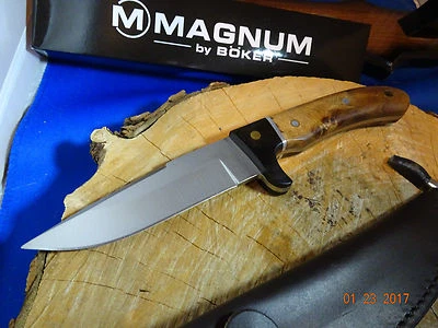  BOKER ELK HUNTER* 8 3/4" HARD WOOD HANDLE 440 STAINLESS FIXED BLADE LEATHER SH - Image 1 of 4