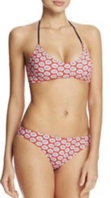 全新带标签 $210 尺寸 L Tory Burch Primrose Nantucket 红色 Bralette & Hipster 底部 — 第 1/4 张图片