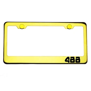 Gold Chrome License Plate Frame 488 Laser Engraved Metal Screw Cap - Picture 1 of 8