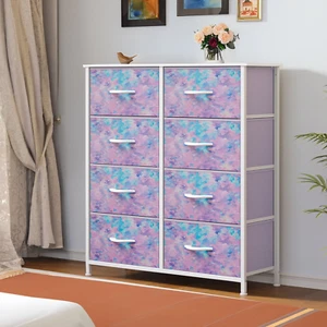 DEXTRUS 8-Drawer Fabric Dresser, Storage Organizer for Bedroom, Tie-Dye Purple - Picture 1 of 12