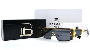 NUOVI OCCHIALI DA SOLE BALMAIN WONDER BPS-127A LENTI NERE ORO GRIGIE AUTENTICI - Foto 1 di 15
