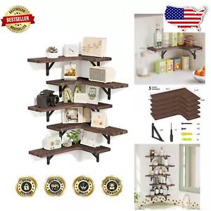 Stylish Floating Corner Shelves: Rustic Walnut for Kitchen, Living Room - Picture 1 of 9
