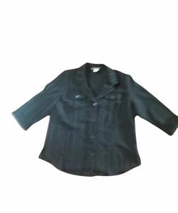 David N Black Tone On Tone Striped Womens Light Weight Blazer size 16 3/4 sleeve - Picture 1 of 4