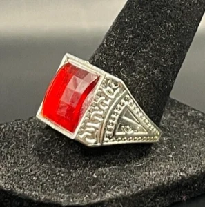Silver Tone Red Ruby Rhinestone Ring - Size 10 - Picture 1 of 4