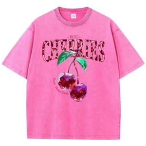 Relaxed Fit Cherry T-shirt Womens Leopard Print Cotton Oversized Ganni Style - Picture 1 of 18