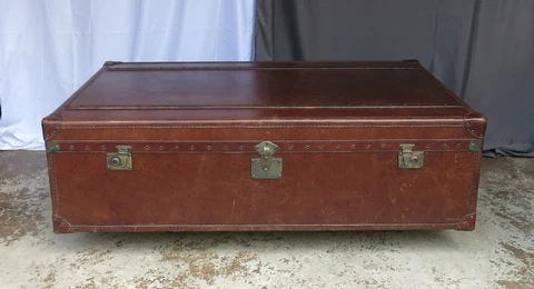 Steamer Trunk Coffee Table attributed to Restoration Hardware Cover