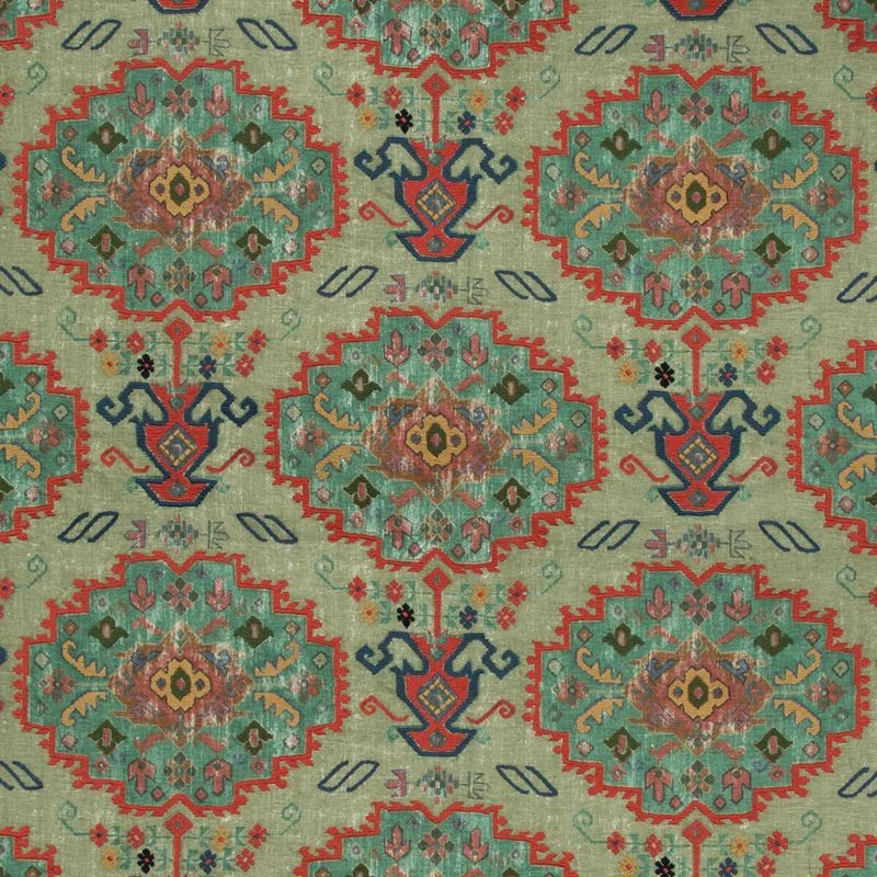 Lee Jofa Ethnic Print Embroidered Fabric- Turkana Sage Jewel 1.45 yd 2017150.396 - Image 1 of 1