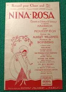 PARTITION MUSICALE - NINA ROSA - RECUEIL POUR CHANT SEUL - OPERA 2 ACTES - Imagen 1 de 7