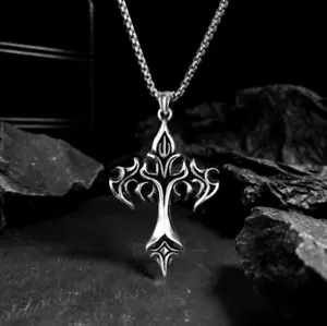 Rugged Design Titanium Steel Flame Cross Pendant Necklace - Picture 1 of 4