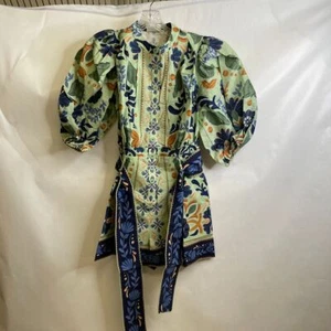 FARM RIO Ocean Tapestry Belted Romper Women's Size XS Green 317943  - Picture 1 of 5