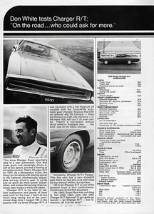 Dodge Charger R/T 1970 ""Don White Test"" anuncio impreso original - Imagen 1 de 1