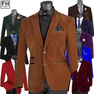VINCI Men's Velvet Slim-Fit Blazer w/ Leather Trim XS-5XL, 9 Colors - NEW - Image 1 of 4