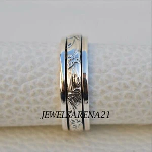 Anillo de meditación giratorio de plata esterlina 925 sólido hecho a mano regalo para Navidad - Imagen 1 de 2