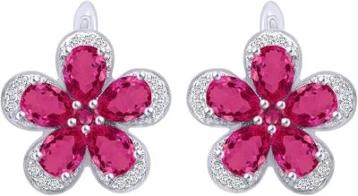 Серьги-гвоздики грушевидные и круглые с имитацией рубина и фианита для женщин серебро 925 пробы - Изображение 1 из 2