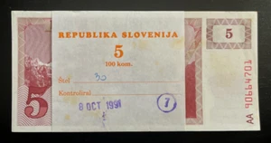 Slovenia 5 TOLARJEV P-3 1990 x 50 Pcs Lot Bundle Pre Euro UNC Slovenian PACKNOTE - Picture 1 of 4