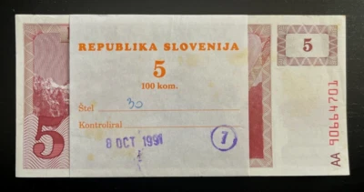 Slovenia 5 TOLARJEV P-3 1990 x 50 Pcs Lot Bundle Pre Euro UNC Slovenian PACKNOTE - Image 1 of 4