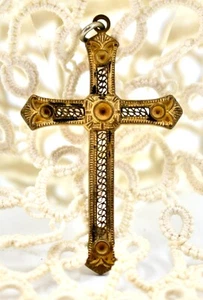 Antique Classic Cross,Gold-plated,Open-Lace,Chain Ring,1.5"l x 1.1"w - Picture 1 of 3