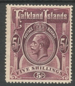 FALKLAND IS SG67a the 1914 GV 5/- reddish maroon fresh mint cat £325 - Picture 1 of 2