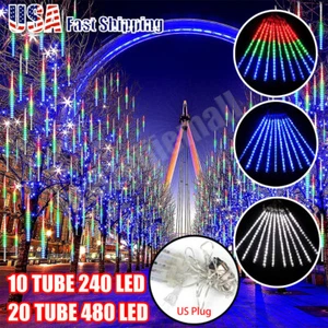 240/480 LED Meteor Shower Lights Fairy String Light Falling Rain Tree Xmas Decor - Picture 1 of 16