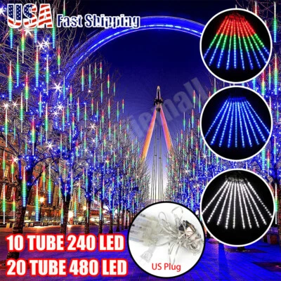 240/480 LED Meteor Shower Lights Fairy String Light Falling Rain Tree Xmas Decor - Image 1 of 4