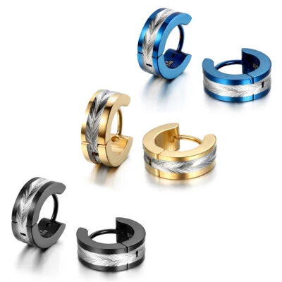 Pendientes Huggie de aro con bisagras de acero inoxidable de 2 piezas joyas para hombre Foto 1 de 4