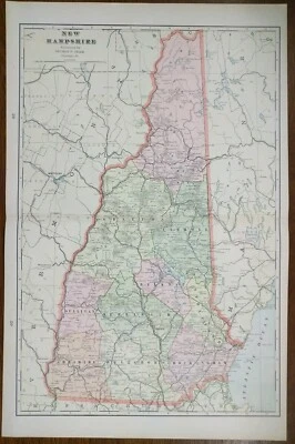 Vintage 1902 NEW HAMPSHIRE Map 14"x22" Old Antique Original CONCORD DOVER - Image 1 of 4
