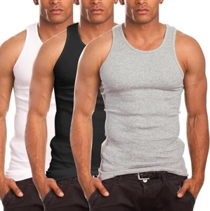 Mens 3 Pack Tagless Ribbed 100% Cotton Tank Top In Assorted Colors Size Large - Picture 1 of 5