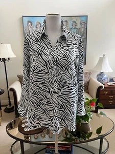 Neu ohne Etikett Cynthia Rowley 100 % Leinen lang & zum Aufkrempeln Ärmel Bluse Animal Print Größe 1X - Bild 1 von 5