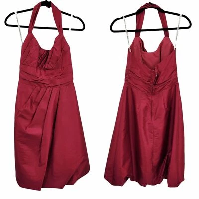 Vintage David's Bridal Dress Halter Pleated Fit & Flare Balloon Hem Pink Sz XXS - Image 1 of 4