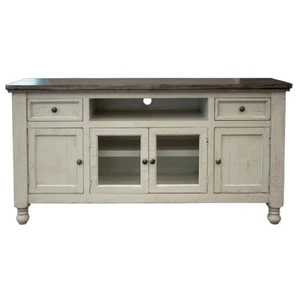 70 Ivory Solid Wood Open shelving Distressed TV Stand - Picture 1 of 1