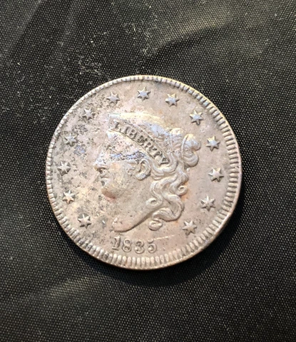 1835 Coronet Head Large Cent-large Stars,large 8 Very Nice Detail Nice Rev Tone Cover