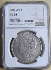 1882 O $1 NGC Graded AU 55 About Uncirculated (VAM-4) O/S Recessed S 