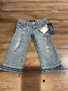 Polo Ralph Lauren Girl The Chrystie Kick Flare Crop Raw Hem Jeans Sz 3/3T - Picture 1 of 13