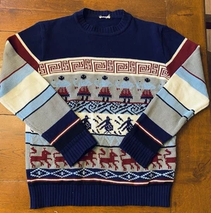 Vintage 70s 80s Alpaca Peruvian Sweater Andean Southwestern Style People Animals - Picture 1 of 5