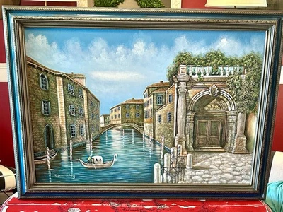 VTG Signed C.Manning Original Oil on Canvas Framed Venetian Canal Painting 41x29 - Image 1 of 4