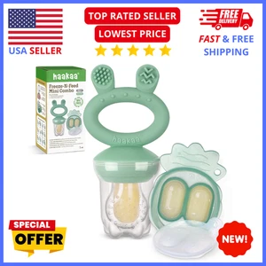Baby Fruit Feeder Silicone Haakaa Food Feeder & Freezer Tray Combo 4M+ Pea Green - Picture 1 of 8