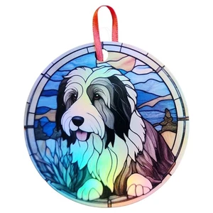 Collie barbudo #2 diseño holográfico adorno para perro, regalo para mascotas - 3,5 pulgadas Diámetro - Imagen 1 de 5