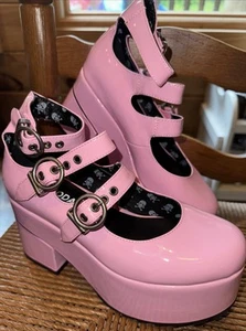 Lamoda rosa Lack Dreifachriemen Blockabsatz Mary Jane’s Plateau Schuhe Gr. 7 - Bild 1 von 7