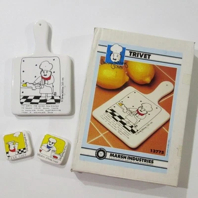 Barney Salzberg Lote Chefs Trivet e Imanes Saltzberg Con Caja 1983 Foto 1 de 4