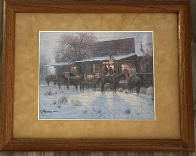 G. Harvey 8 1/2” x 11” Nochebuena en la tienda general firmado y enmarcado Foto 1 de 4