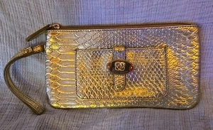 Sharif Wristlet Gold Shimmer 9" X 5" Zip Closure Lightweight Designer Clutch - Picture 1 of 7