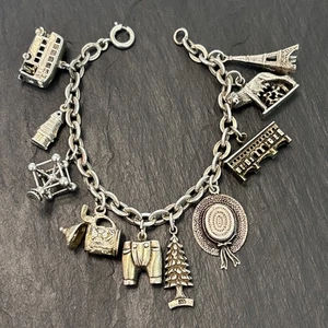 Vintage 800 835 Silber Europäisches Reise 10-Bettelarmband 6,5" 39g N7 - Bild 1 von 21